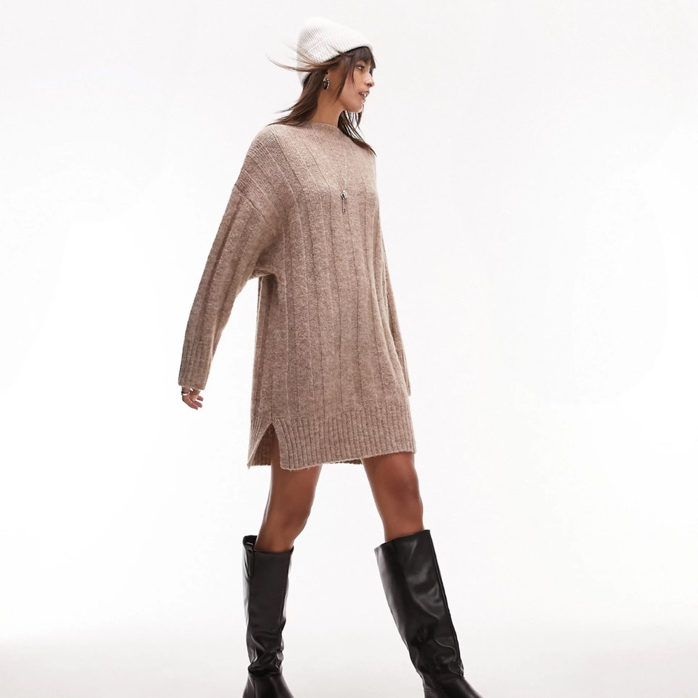 Topshop Wide Ribbed Mini Sweater Dress